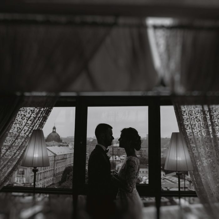 groom and bride in a hotel